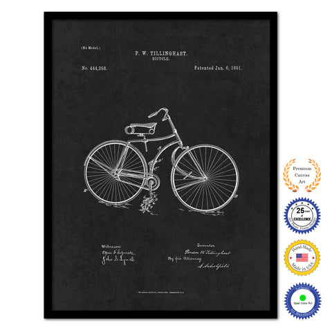 1891 Bicycle Old Patent Art Print on Canvas Custom Framed Vintage Home Decor Wall Decoration Great for Gifts