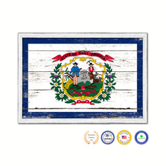 West Virginia State Flag Shabby Chic Gifts Home Decor Wall Art Canvas Print, White Wash Wood Frame