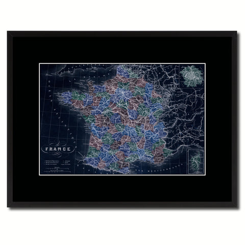 France Paris Vintage Vivid Color Map Canvas Print, Picture Frame Home Decor Wall Art Office Decoration Gift Ideas