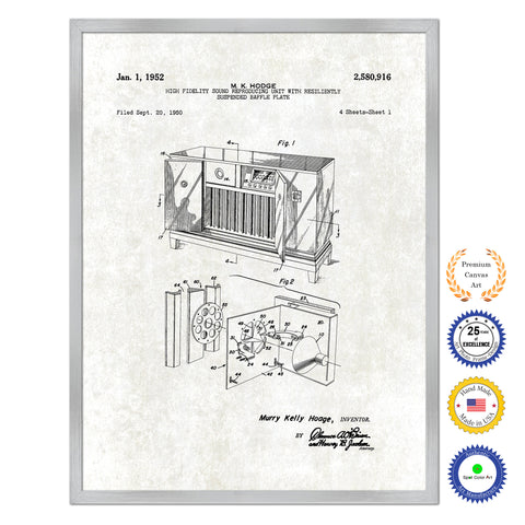 1952 High fidelity sound reproducing unit with resiliently suspended baffle plate Old Patent Art Print on Canvas Custom Framed Vintage Home Decor Wall Decoration Great for Gifts