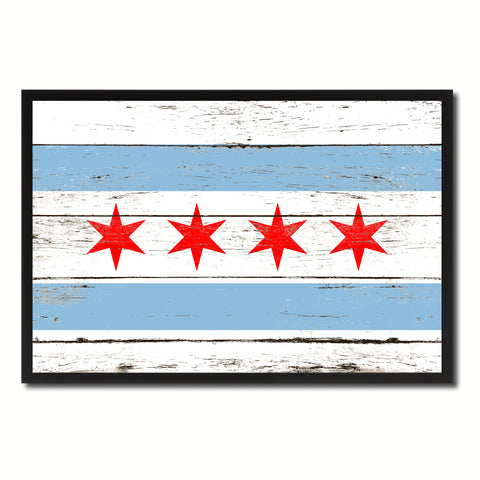 Chicago City Illinois State Flag Vintage Canvas Print with Black Picture Frame Home Decor Wall Art Collectible Decoration Artwork Gifts