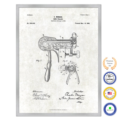 1899 Cork Puller Old Patent Art Print on Canvas Custom Framed Vintage Home Decor Wall Decoration Great for Gifts