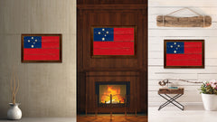 Samoa Country Flag Vintage Canvas Print with Brown Picture Frame Home Decor Gifts Wall Art Decoration Artwork