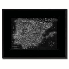 Spain Portugal Vintage Monochrome Map Canvas Print, Gifts Picture Frames Home Decor Wall Art