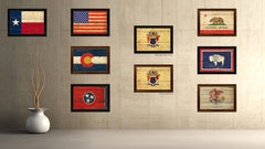 New Jersey State Vintage Flag Canvas Print with Black Picture Frame Home Decor Man Cave Wall Art Collectible Decoration Artwork Gifts