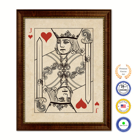 Jack Heart Poker Decks of Vintage Cards Print on Canvas Brown Custom Framed
