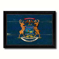 Michigan State Vintage Flag Canvas Print with Black Picture Frame Home Decor Man Cave Wall Art Collectible Decoration Artwork Gifts