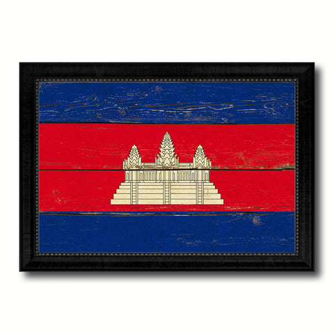 Cambodia Country Flag Vintage Canvas Print with Black Picture Frame Home Decor Gifts Wall Art Decoration Artwork