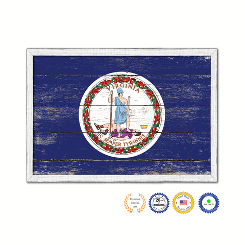 Virginia State Flag Texture Canvas Print with Black Picture Frame Home Decor Man Cave Wall Art Collectible Decoration Artwork Gifts