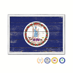 Virginia State Flag Shabby Chic Gifts Home Decor Wall Art Canvas Print, White Wash Wood Frame