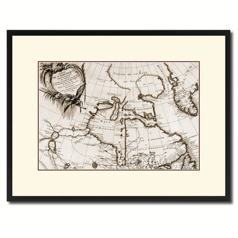 North East Canada & Greenland Vintage Sepia Map Canvas Print, Picture Frame Gifts Home Decor Wall Art Decoration