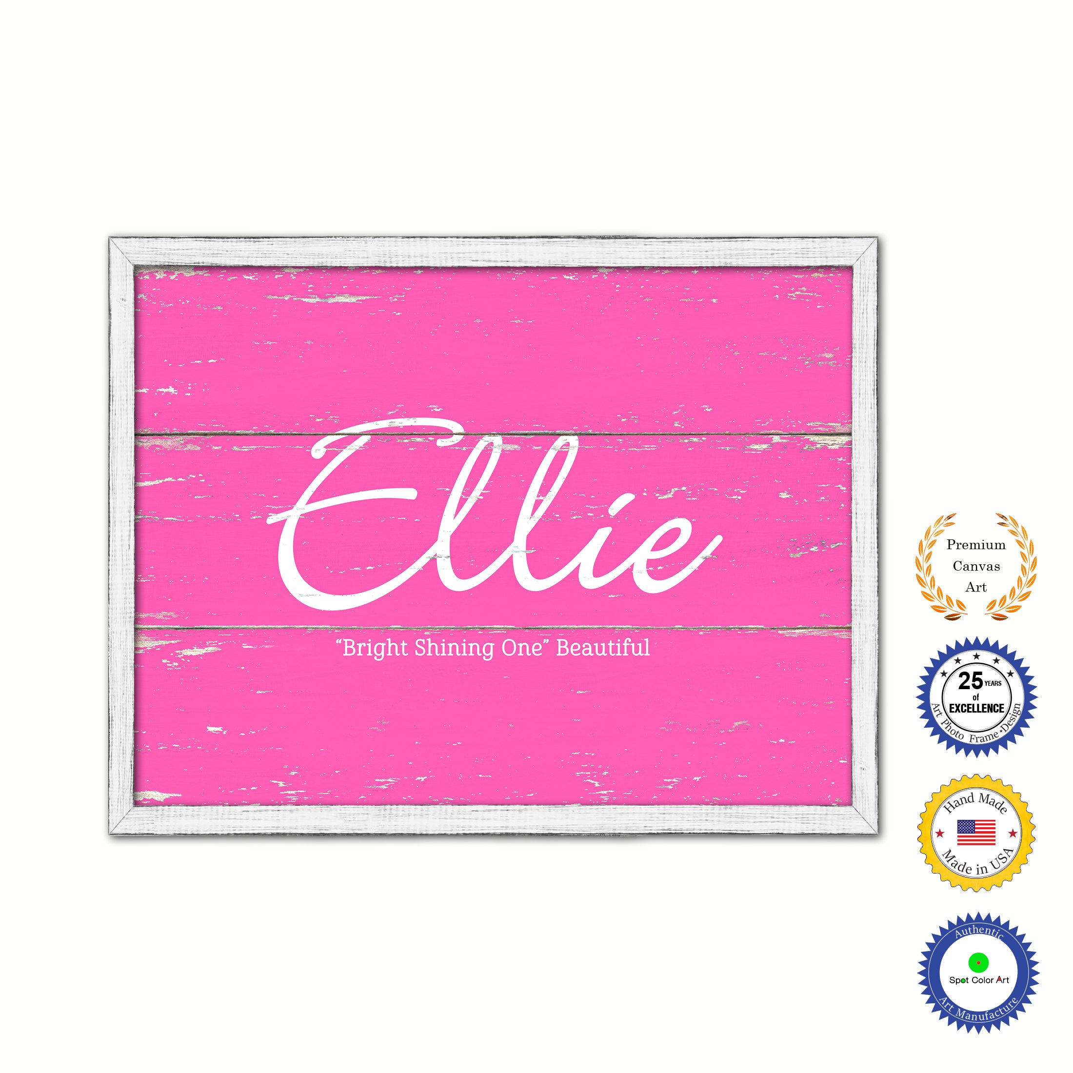Ellie Name Plate White Wash Wood Frame Canvas Print Boutique Cottage Decor Shabby Chic
