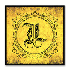 Alphabet L Yellow Canvas Print Black Frame Kids Bedroom Wall Décor Home Art