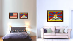 Tibet Country Flag Texture Canvas Print with Brown Custom Picture Frame Home Decor Gift Ideas Wall Art Decoration