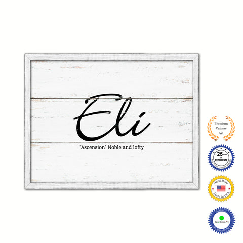 Eli Name Plate White Wash Wood Frame Canvas Print Boutique Cottage Decor Shabby Chic