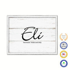 Eli Name Plate White Wash Wood Frame Canvas Print Boutique Cottage Decor Shabby Chic