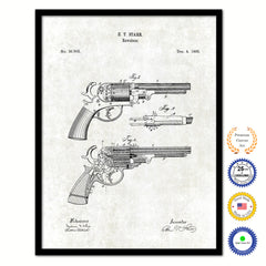 1860 Gun Revolver Old Patent Art Print on Canvas Custom Framed Vintage Home Decor Wall Decoration Great for Gifts