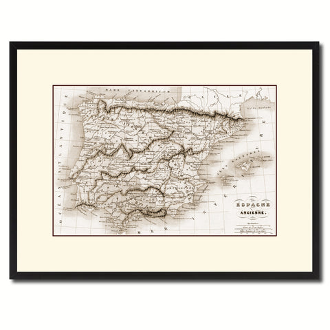Spain Portugal Vintage Sepia Map Canvas Print, Picture Frame Gifts Home Decor Wall Art Decoration