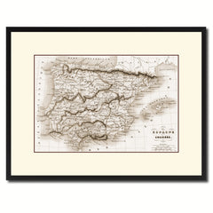 Spain Portugal Vintage Sepia Map Canvas Print, Picture Frame Gifts Home Decor Wall Art Decoration