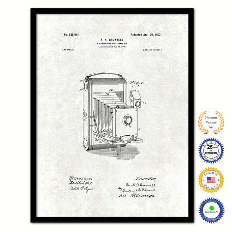1902 Photographic Brownie Camera Vintage Patent Artwork Black Framed Canvas Print Home Office Decor Great Gift for Photographer