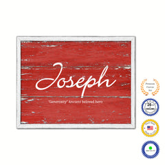 Joseph Name Plate White Wash Wood Frame Canvas Print Boutique Cottage Decor Shabby Chic