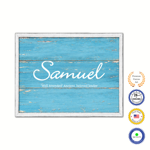 Samuel Name Plate White Wash Wood Frame Canvas Print Boutique Cottage Decor Shabby Chic