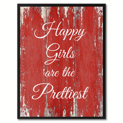 Happy girls are the prettiest girls Vintage Saying Gifts Home Decor Wall Art Canvas Print with Custom Picture Frame, Red