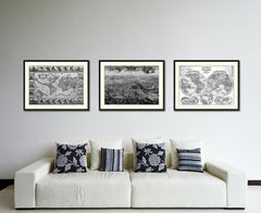 Mountain Fortress Vintage B&W Map Canvas Print, Picture Frame Home Decor Wall Art Gift Ideas