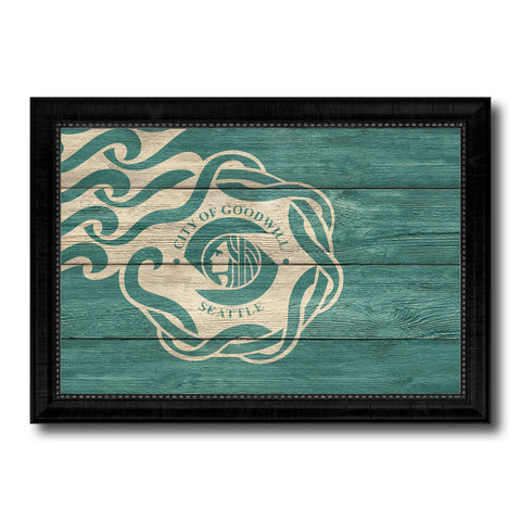 Seattle City Washington State Texture Flag Canvas Print Black Picture Frame