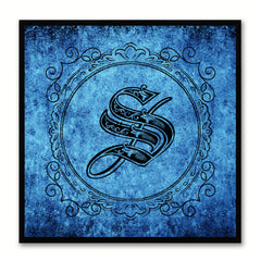 Alphabet S Blue Canvas Print Black Frame Kids Bedroom Wall Décor Home Art