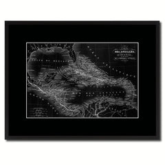 West Indies Caribbean Vintage Monochrome Map Canvas Print, Gifts Picture Frames Home Decor Wall Art