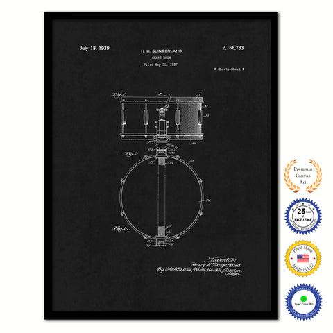 1939 Snare Drum Old Patent Art Print on Canvas Custom Framed Vintage Home Decor Wall Decoration Great for Gifts