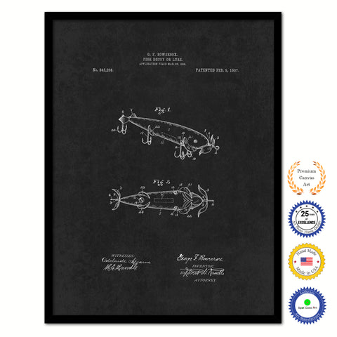 1907 Fishing Lure Vintage Patent Artwork Black Framed Canvas Home Office Decor Great for Fisherman Cabin Lake House