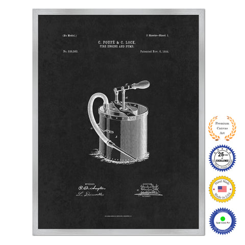 1894 Firefighter Fire Engine and Pump Antique Patent Artwork Silver Framed Canvas Home Office Decor Great for Firefighter Fireman Firewoman