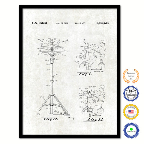 2000 Drummer Hi-Hat Cymbal Old Patent Art Print on Canvas Custom Framed Vintage Home Decor Wall Decoration Great for Gifts