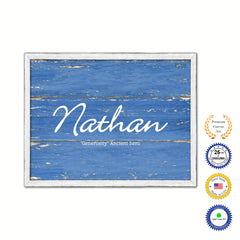 Nathan Name Plate White Wash Wood Frame Canvas Print Boutique Cottage Decor Shabby Chic