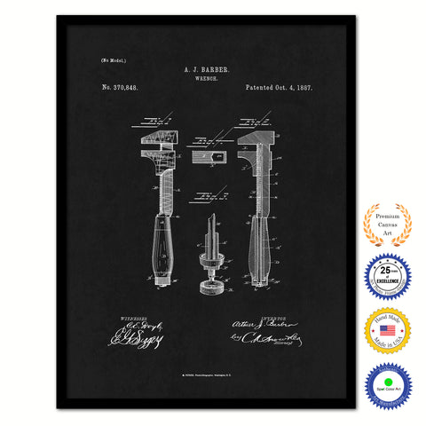 1887 Wrench Old Patent Art Print on Canvas Custom Framed Vintage Home Decor Wall Decoration Great for Gifts