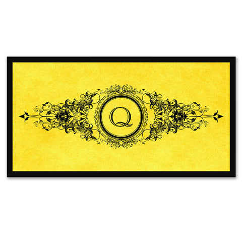 Alphabet Letter Q Yellow Canvas Print, Black Custom Frame