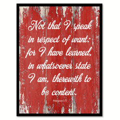 Not That I Speak In Respect Of Want Philippians 4:11 Quote Saying Gift Ideas Home Decor Wall Art