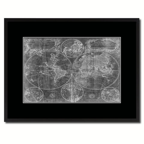 World Vintage Monochrome Map Canvas Print, Gifts Picture Frames Home Decor Wall Art
