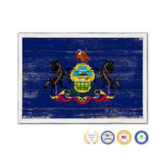 Pennsylvania State Flag Shabby Chic Gifts Home Decor Wall Art Canvas Print, White Wash Wood Frame