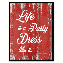 Life Is A Party Dress Like It Audrey Hepburn Quote Saying Framed Canvas Print Gift Ideas Home Decor Wall Art 121666 Red