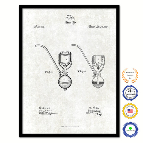1870 Tobacco Pipe Old Patent Art Print on Canvas Custom Framed Vintage Home Decor Wall Decoration Great for Gifts
