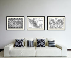 Mexico Vintage B&W Map Canvas Print, Picture Frame Home Decor Wall Art Gift Ideas