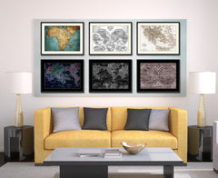Greece Vintage Sepia Map Canvas Print, Picture Frame Gifts Home Decor Wall Art Decoration