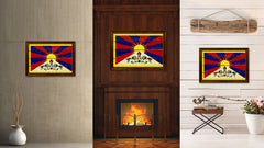 Tibet Country Flag Vintage Canvas Print with Brown Picture Frame Home Decor Gifts Wall Art Decoration Artwork