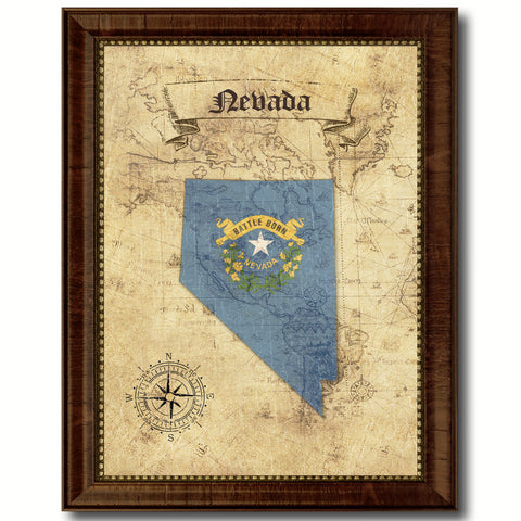 Nevada State Flag Canvas Print with Custom Brown Picture Frame Home Decor Wall Art Decoration Gifts