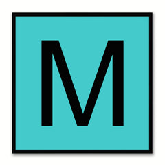 Alphabet M Aqua Canvas Print Black Frame Kids Bedroom Wall Décor Home Art