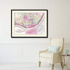 Cincinnati Vintage Antique Map Wall Art Home Decor Gift Ideas Canvas Print Custom Picture Frame