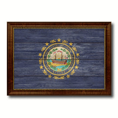 New Hampshire State Flag Texture Canvas Print with Brown Picture Frame Gifts Home Decor Wall Art Collectible Decoration